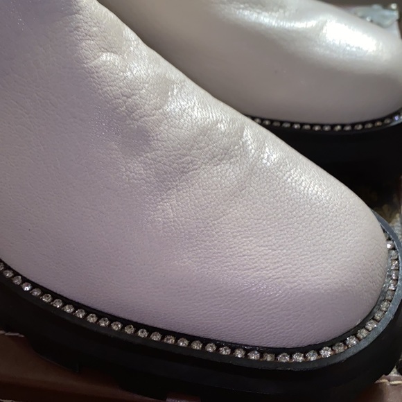Chelsea Booties from Karl Lagerfeld Paris, White w/Rhinestones Trim Lug Sole NEW - Picture 6 of 11